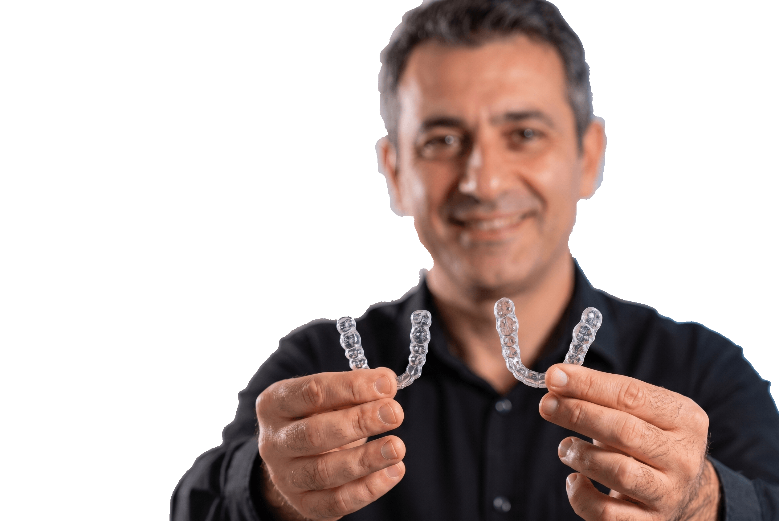 Patient inserting Invisalign clear aligner